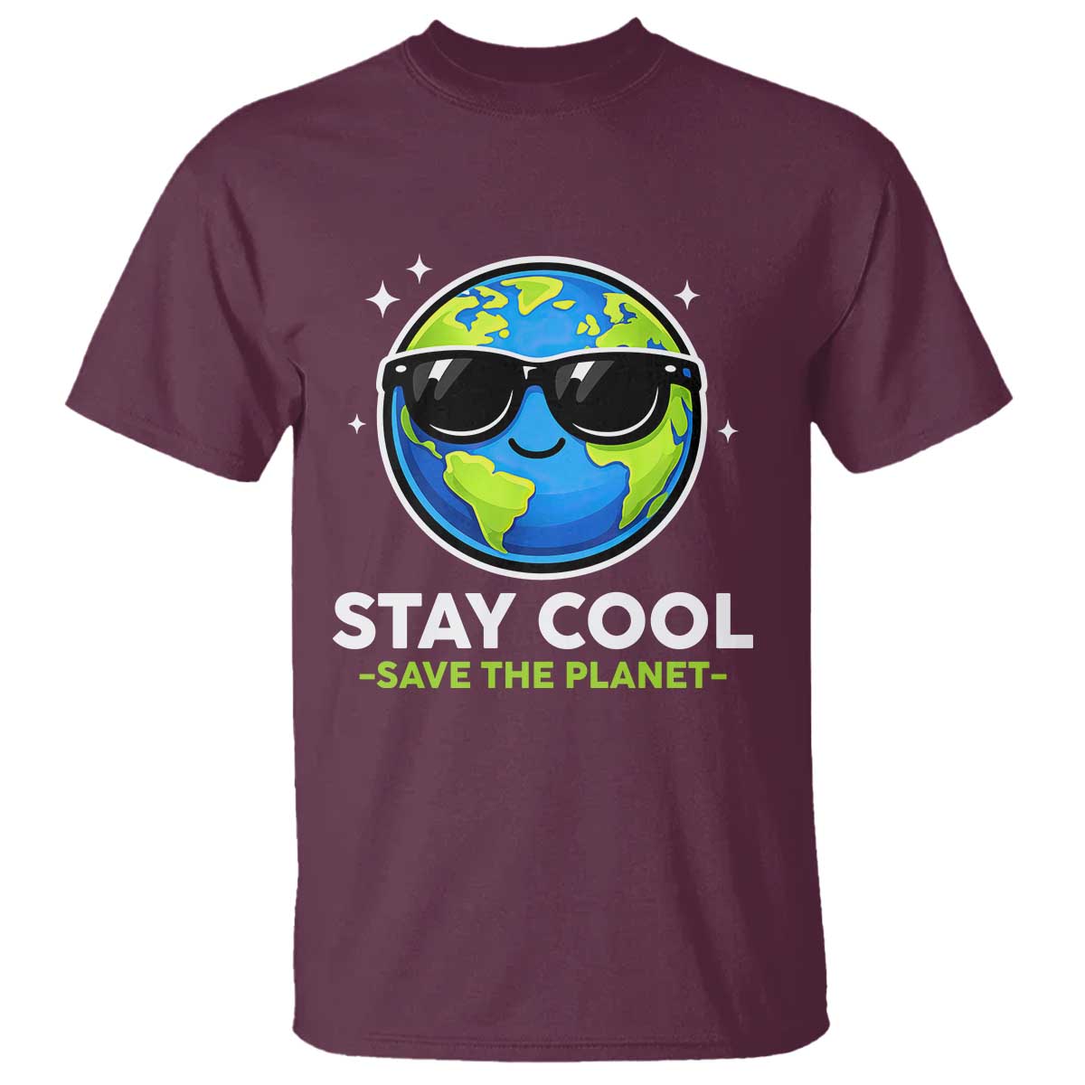 Stay Cool Save The Planet Eco-Friendly Earth Day T Shirt Cute Cartoon Globe with Sunglasses for Environmental Awareness TS02 Maroon Print Your Wear