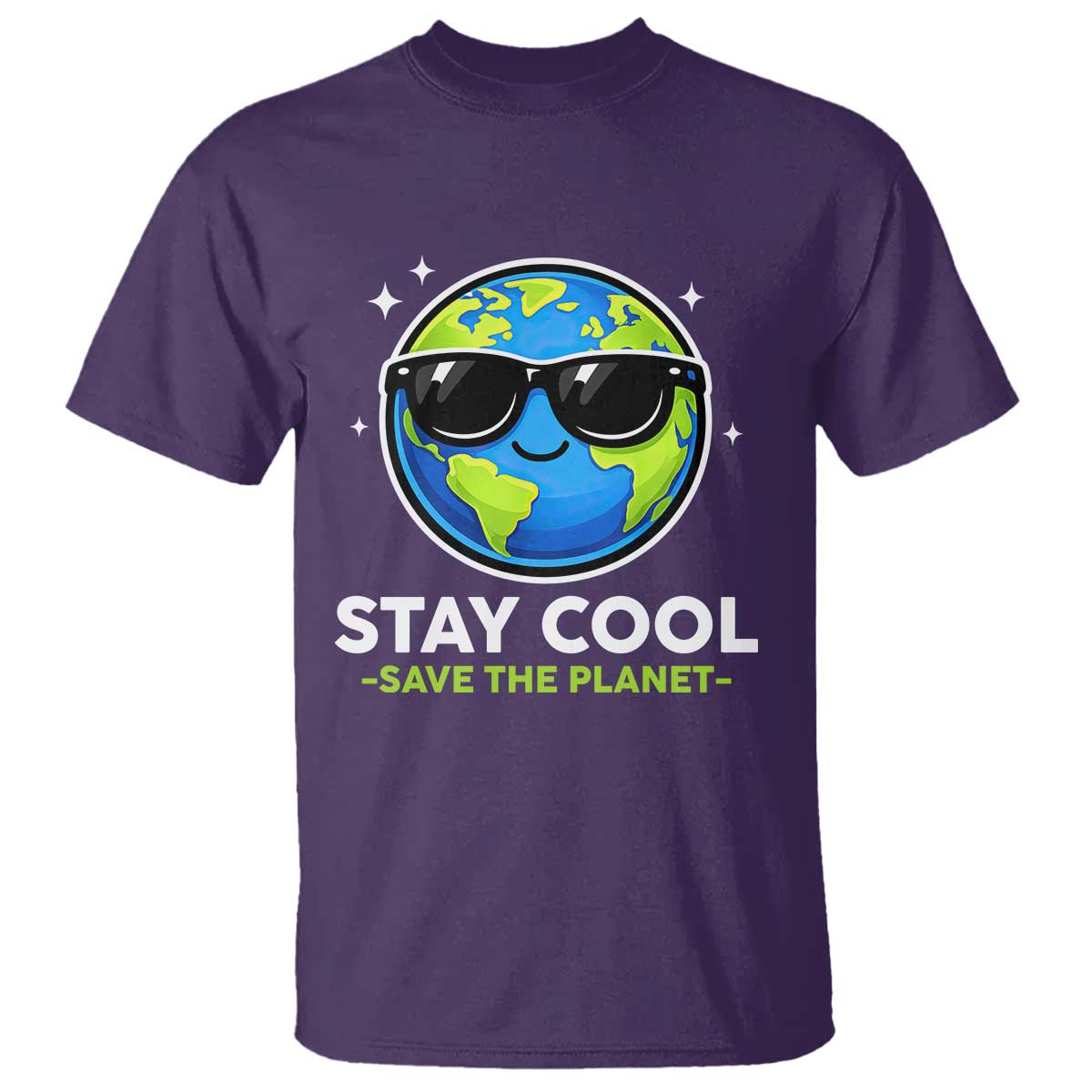 Stay Cool Save The Planet Eco-Friendly Earth Day T Shirt Cute Cartoon Globe with Sunglasses for Environmental Awareness TS02 Purple Print Your Wear
