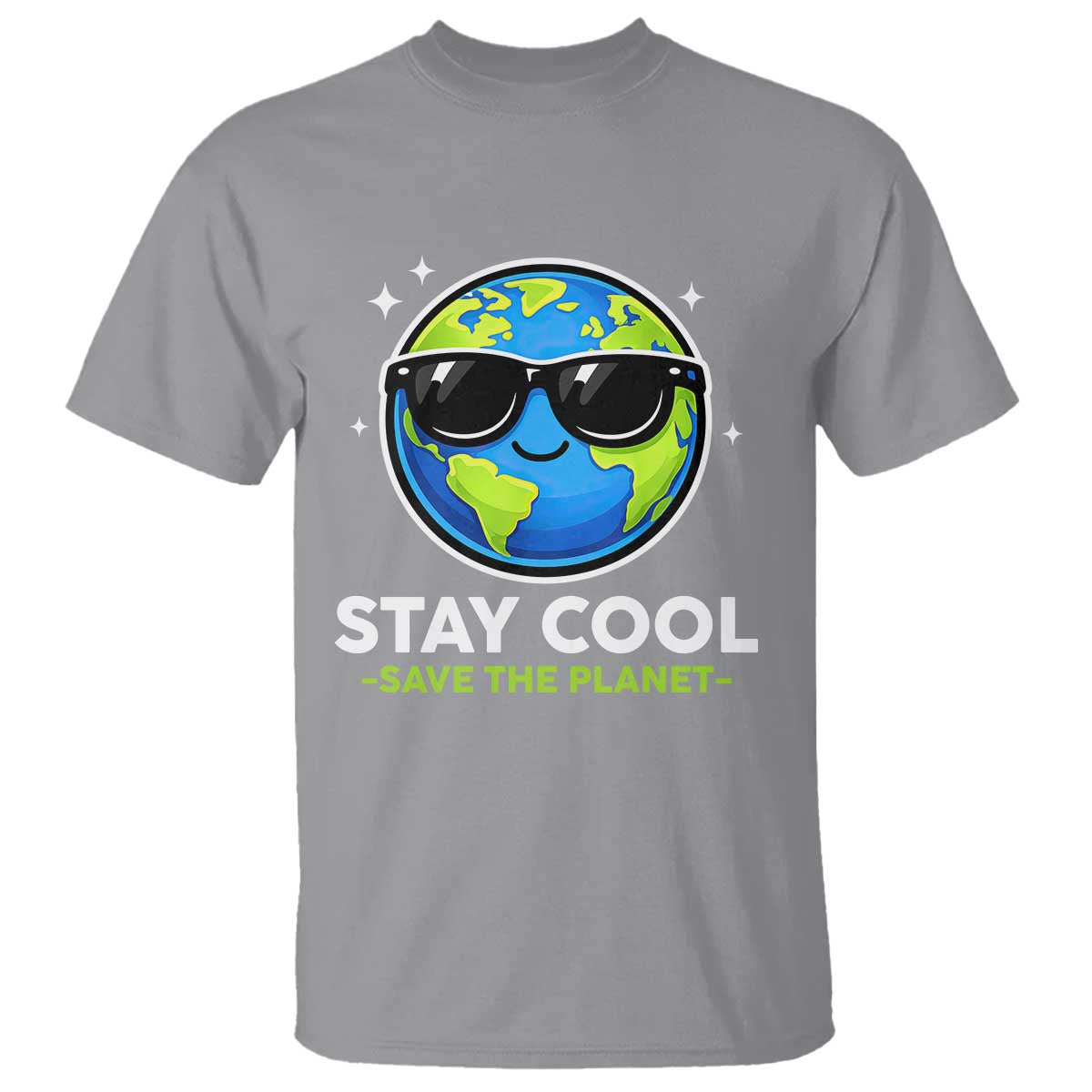 Stay Cool Save The Planet Eco-Friendly Earth Day T Shirt Cute Cartoon Globe with Sunglasses for Environmental Awareness TS02 Sport Gray Print Your Wear