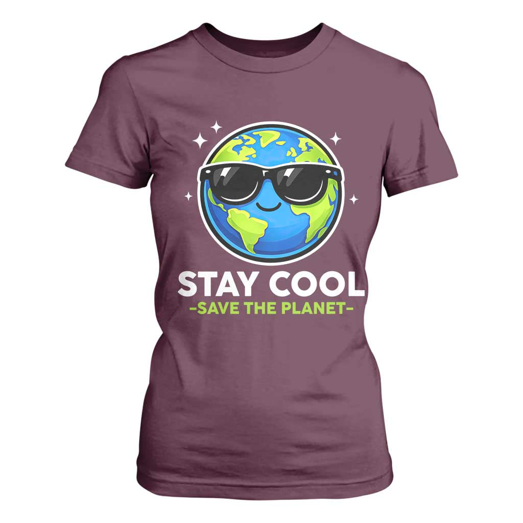 Stay Cool Save The Planet Eco-Friendly Earth Day T Shirt For Women Cute Cartoon Globe with Sunglasses for Environmental Awareness TS02 Maroon Print Your Wear