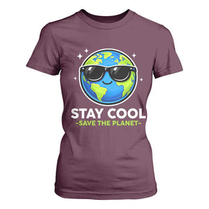 Stay Cool Save The Planet Eco-Friendly Earth Day T Shirt For Women Cute Cartoon Globe with Sunglasses for Environmental Awareness TS02 Maroon Print Your Wear