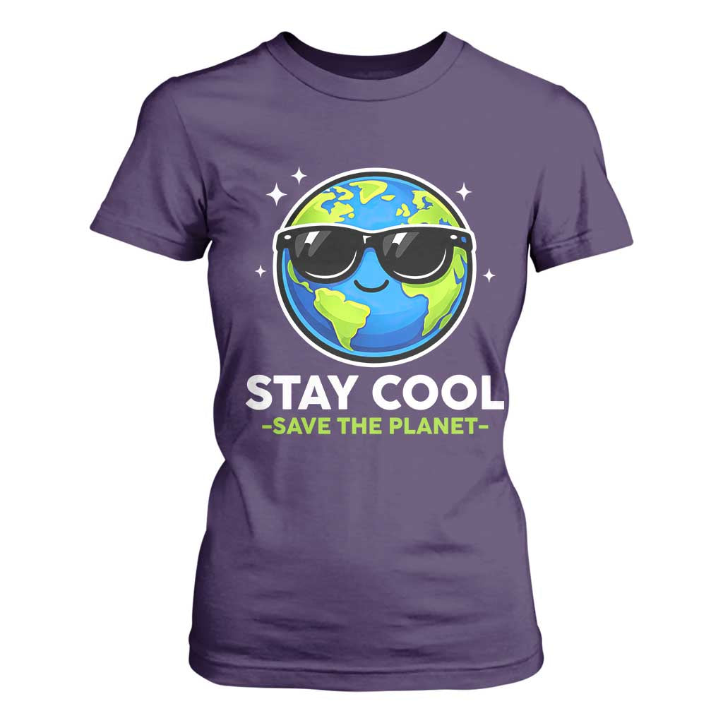 Stay Cool Save The Planet Eco-Friendly Earth Day T Shirt For Women Cute Cartoon Globe with Sunglasses for Environmental Awareness TS02 Purple Print Your Wear