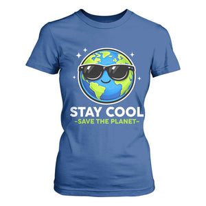 Stay Cool Save The Planet Eco-Friendly Earth Day T Shirt For Women Cute Cartoon Globe with Sunglasses for Environmental Awareness TS02 Royal Blue Print Your Wear