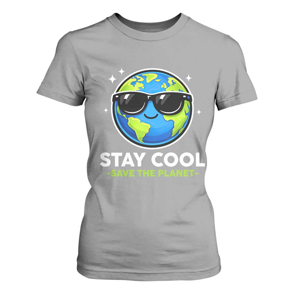 Stay Cool Save The Planet Eco-Friendly Earth Day T Shirt For Women Cute Cartoon Globe with Sunglasses for Environmental Awareness TS02 Sport Gray Print Your Wear