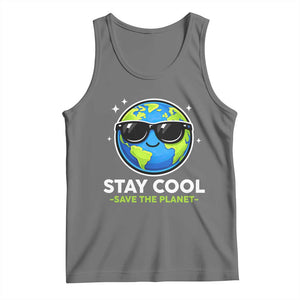 Stay Cool Save The Planet Eco-Friendly Earth Day Tank Top Cute Cartoon Globe with Sunglasses for Environmental Awareness TS02 Black Heather Print Your Wear