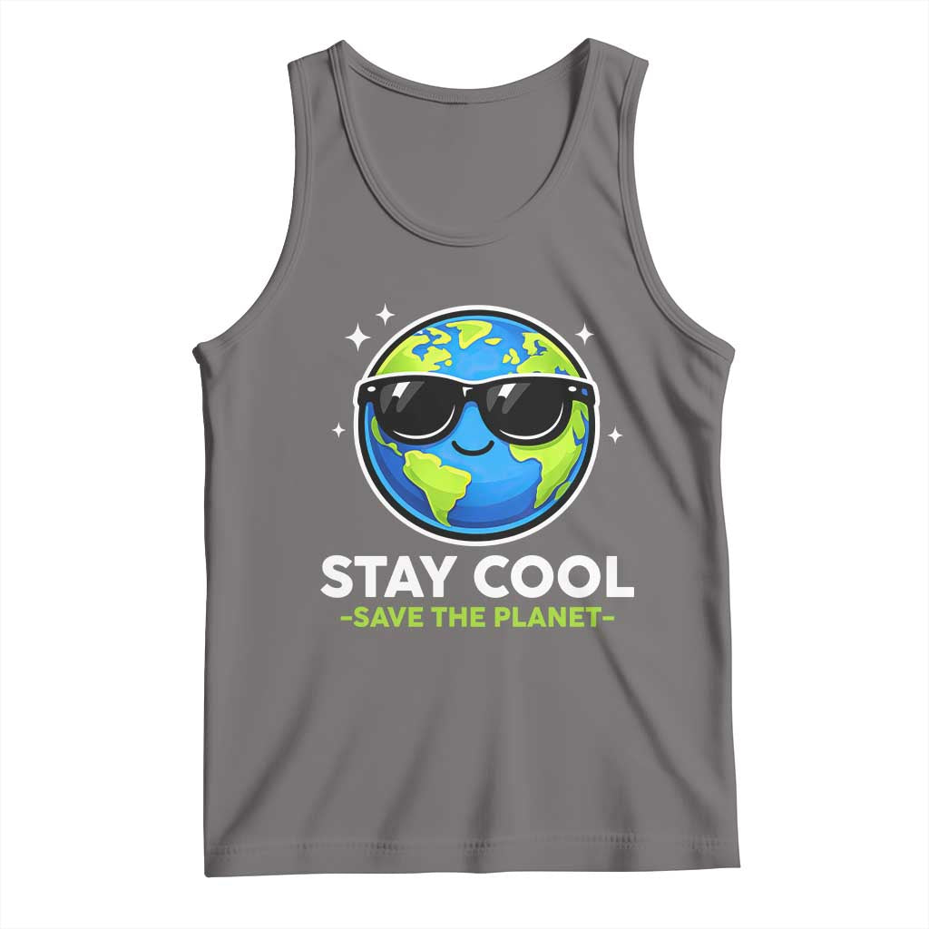 Stay Cool Save The Planet Eco-Friendly Earth Day Tank Top Cute Cartoon Globe with Sunglasses for Environmental Awareness TS02 Deep Heather Print Your Wear