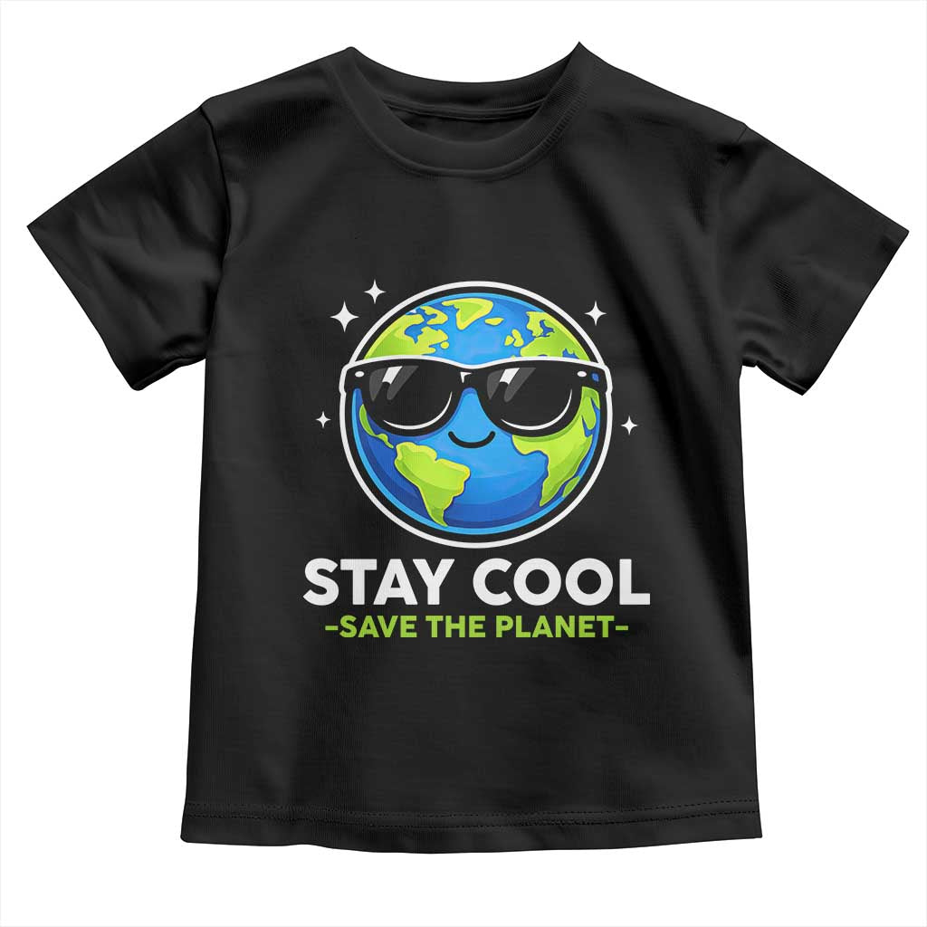 Stay Cool Save The Planet Eco-Friendly Earth Day Toddler T Shirt Cute Cartoon Globe with Sunglasses for Environmental Awareness TS02 Black Print Your Wear