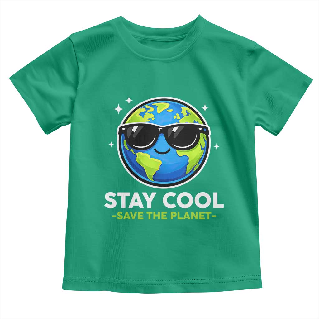Stay Cool Save The Planet Eco-Friendly Earth Day Toddler T Shirt Cute Cartoon Globe with Sunglasses for Environmental Awareness TS02 Irish Green Print Your Wear