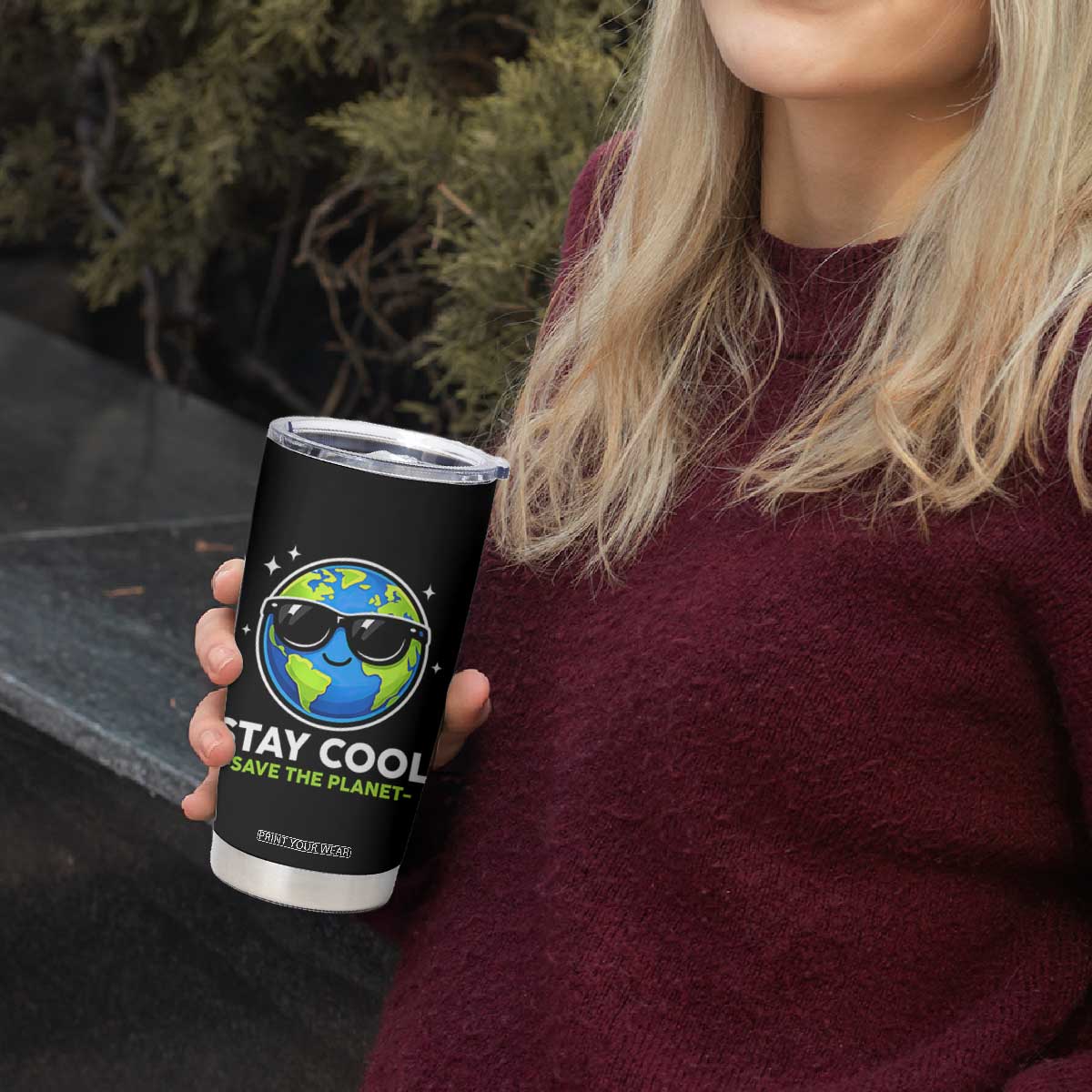 Stay Cool Save The Planet Eco-Friendly Earth Day Tumbler Cup Cute Cartoon Globe with Sunglasses for Environmental Awareness TS02 Print Your Wear