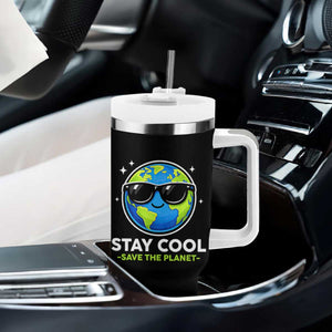 Stay Cool Save The Planet Eco-Friendly Earth Day Tumbler With Handle Cute Cartoon Globe with Sunglasses for Environmental Awareness TS02 Print Your Wear