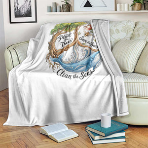 Plant The Trees Save The Bees Clean The Seas Throw Blanket Vintage Peace Sign Aesthetic Nature Lover Ocean Conservation TS02 Print Your Wear