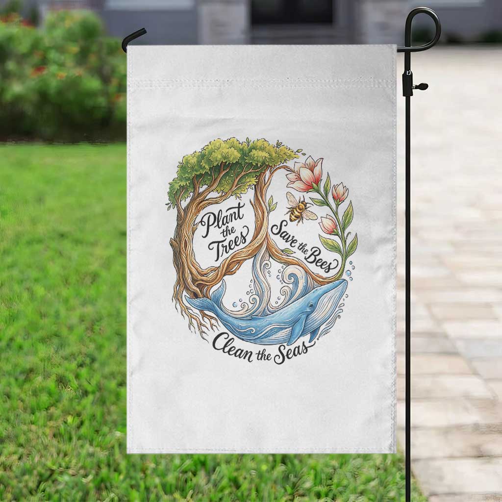 Plant The Trees Save The Bees Clean The Seas Garden Flag Vintage Peace Sign Aesthetic Nature Lover Ocean Conservation TS02 Print Your Wear