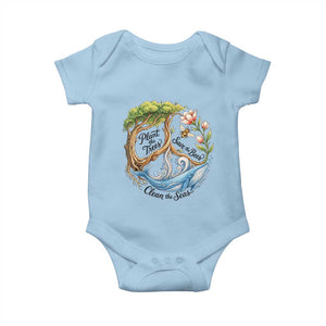 Plant The Trees Save The Bees Clean The Seas Baby Onesie Vintage Peace Sign Aesthetic Nature Lover Ocean Conservation TS02 Light Blue Print Your Wear