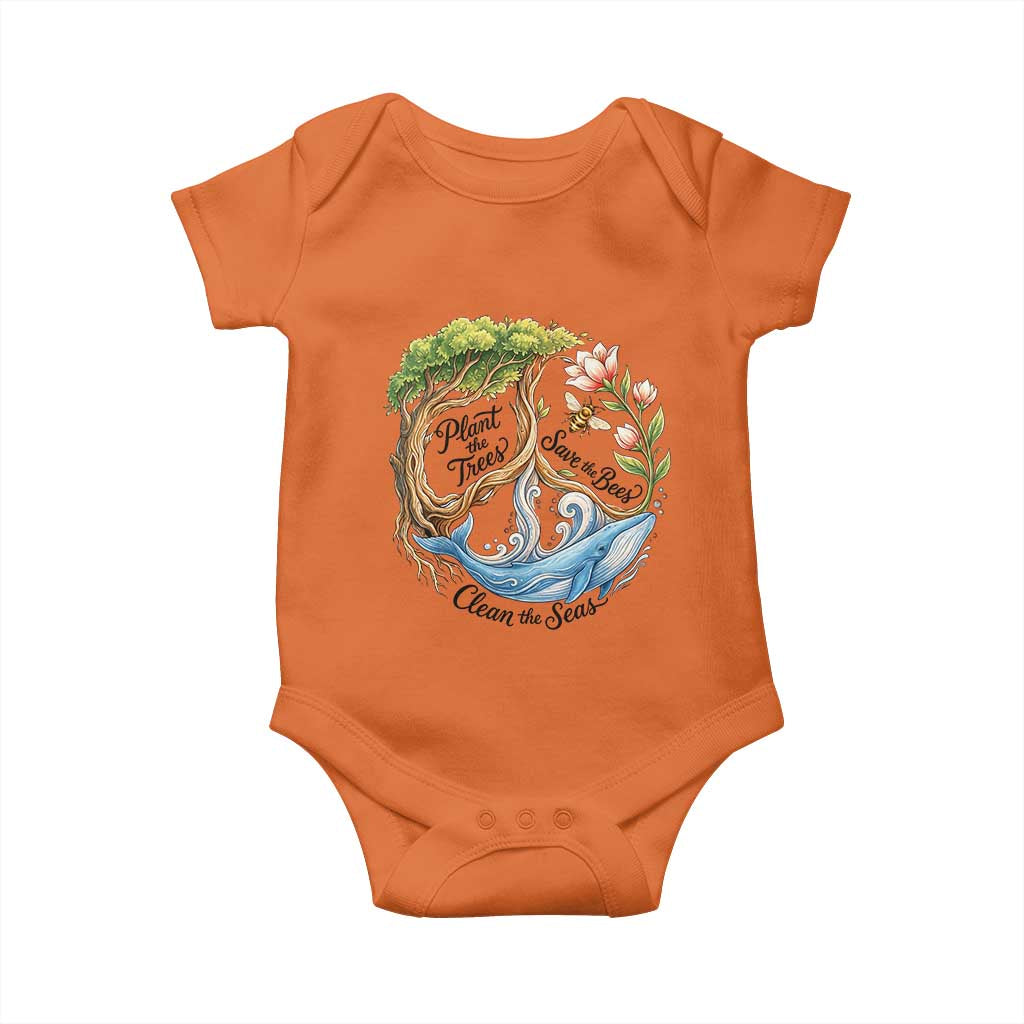 Plant The Trees Save The Bees Clean The Seas Baby Onesie Vintage Peace Sign Aesthetic Nature Lover Ocean Conservation TS02 Orange Print Your Wear