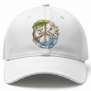 Plant The Trees Save The Bees Clean The Seas Baseball Cap Vintage Peace Sign Aesthetic Nature Lover Ocean Conservation TS02 Print Your Wear