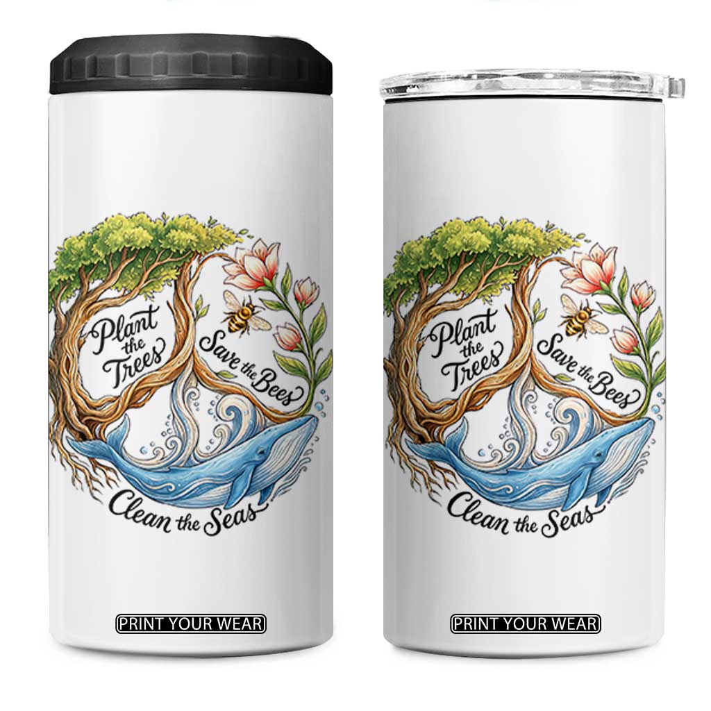 Plant The Trees Save The Bees Clean The Seas 4 in 1 Can Cooler Tumbler Vintage Peace Sign Aesthetic Nature Lover Ocean Conservation TS02 One Size: 16 oz White Print Your Wear