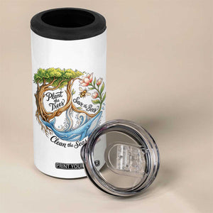 Plant The Trees Save The Bees Clean The Seas 4 in 1 Can Cooler Tumbler Vintage Peace Sign Aesthetic Nature Lover Ocean Conservation TS02 Print Your Wear