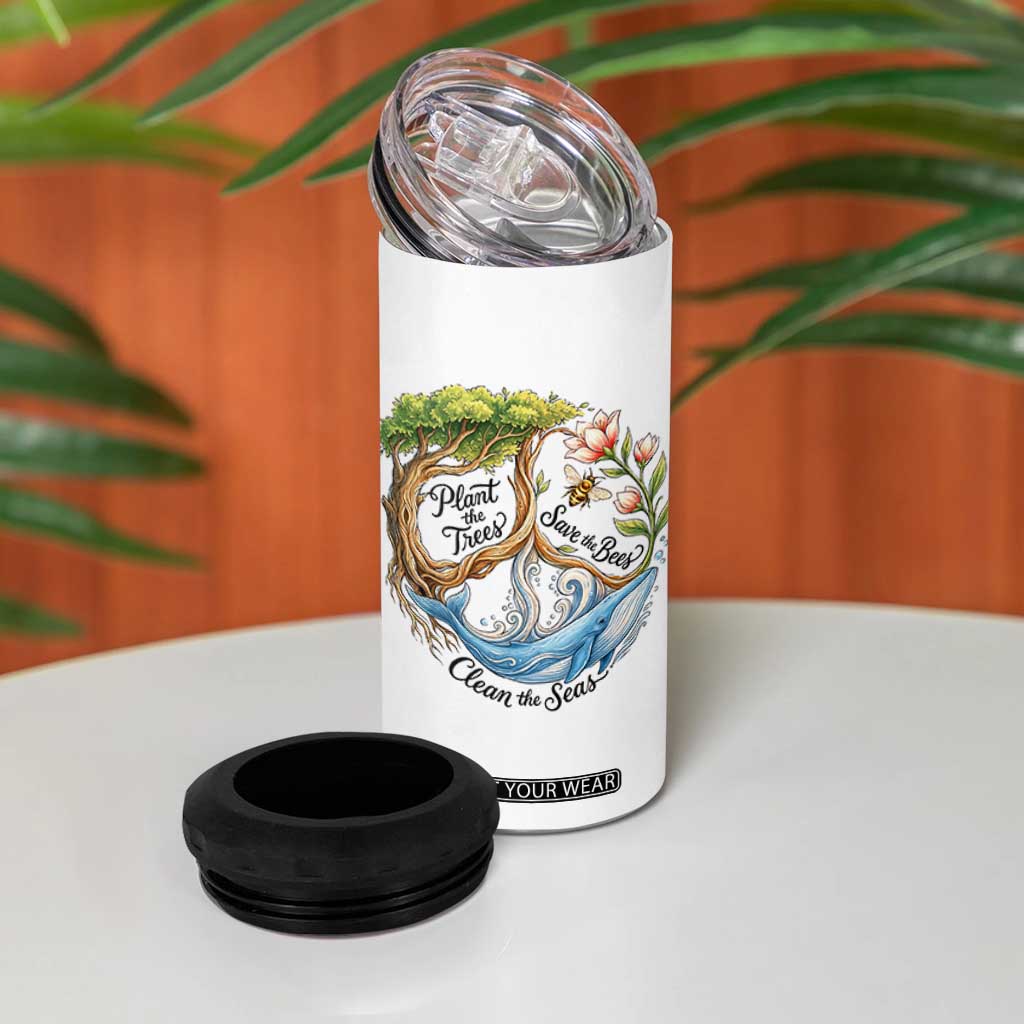 Plant The Trees Save The Bees Clean The Seas 4 in 1 Can Cooler Tumbler Vintage Peace Sign Aesthetic Nature Lover Ocean Conservation TS02 Print Your Wear