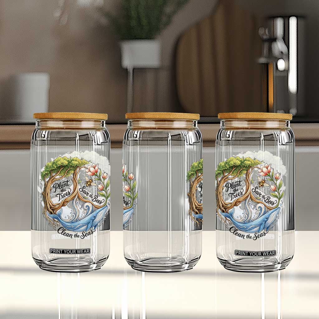 Plant The Trees Save The Bees Clean The Seas Glass Can Vintage Peace Sign Aesthetic Nature Lover Ocean Conservation TS02 Print Your Wear