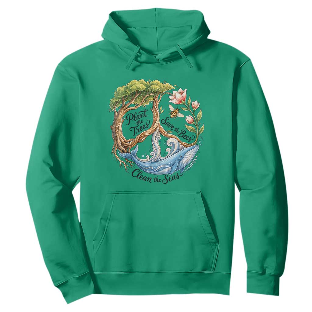 Plant The Trees Save The Bees Clean The Seas Hoodie Vintage Peace Sign Aesthetic Nature Lover Ocean Conservation TS02 Irish Green Print Your Wear