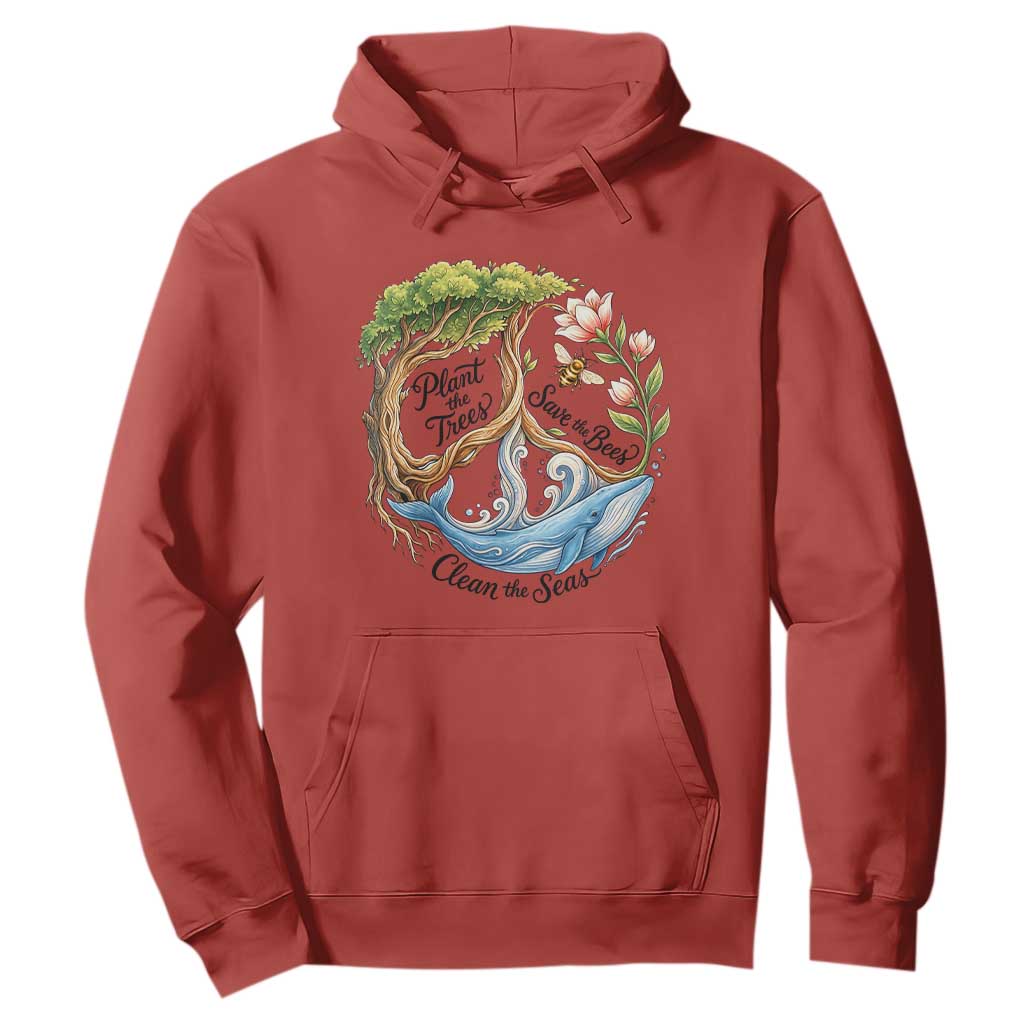 Plant The Trees Save The Bees Clean The Seas Hoodie Vintage Peace Sign Aesthetic Nature Lover Ocean Conservation TS02 Red Print Your Wear