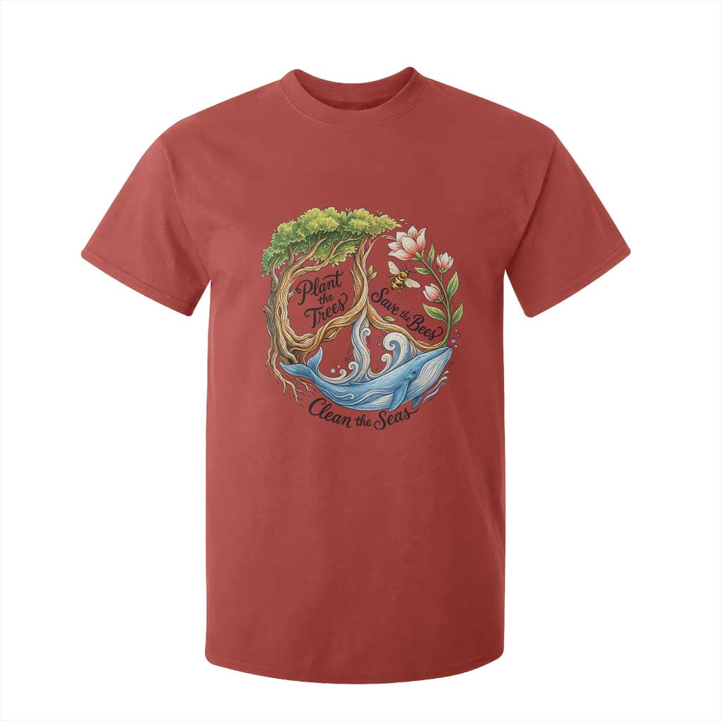 Plant The Trees Save The Bees Clean The Seas T Shirt For Kid Vintage Peace Sign Aesthetic Nature Lover Ocean Conservation TS02 Red Print Your Wear