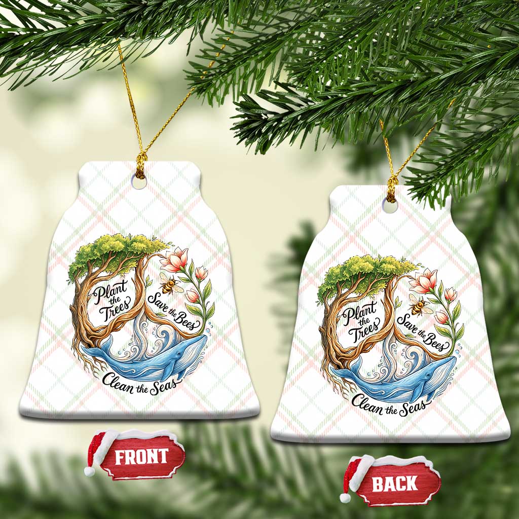Plant The Trees Save The Bees Clean The Seas Ceramic Ornament Vintage Peace Sign Aesthetic Nature Lover Ocean Conservation TS02 Print Your Wear