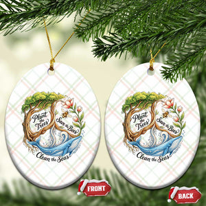 Plant The Trees Save The Bees Clean The Seas Ceramic Ornament Vintage Peace Sign Aesthetic Nature Lover Ocean Conservation TS02 Print Your Wear