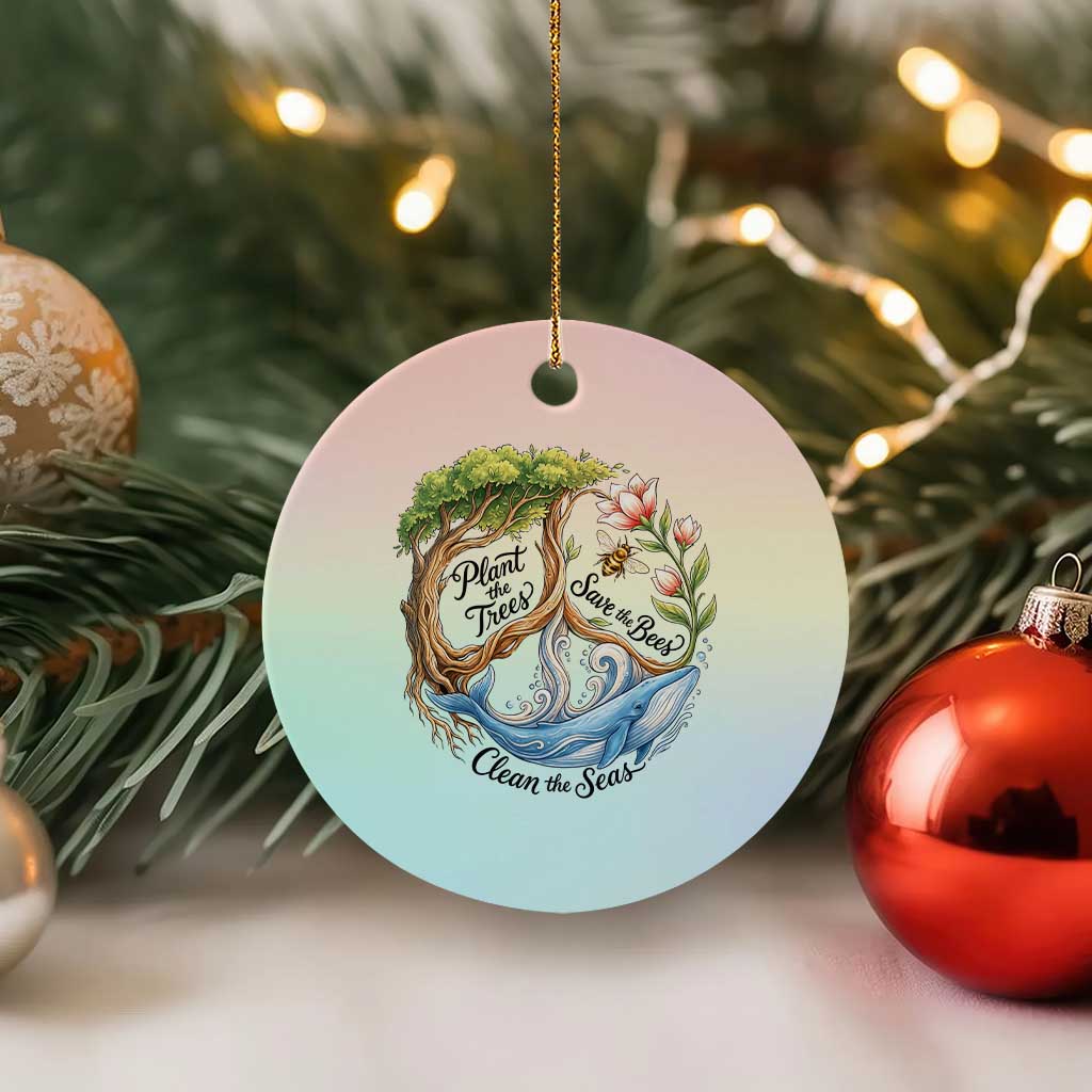 Plant The Trees Save The Bees Clean The Seas Ceramic Ornament Vintage Peace Sign Aesthetic Nature Lover Ocean Conservation TS02 1pc Pastel Print Your Wear