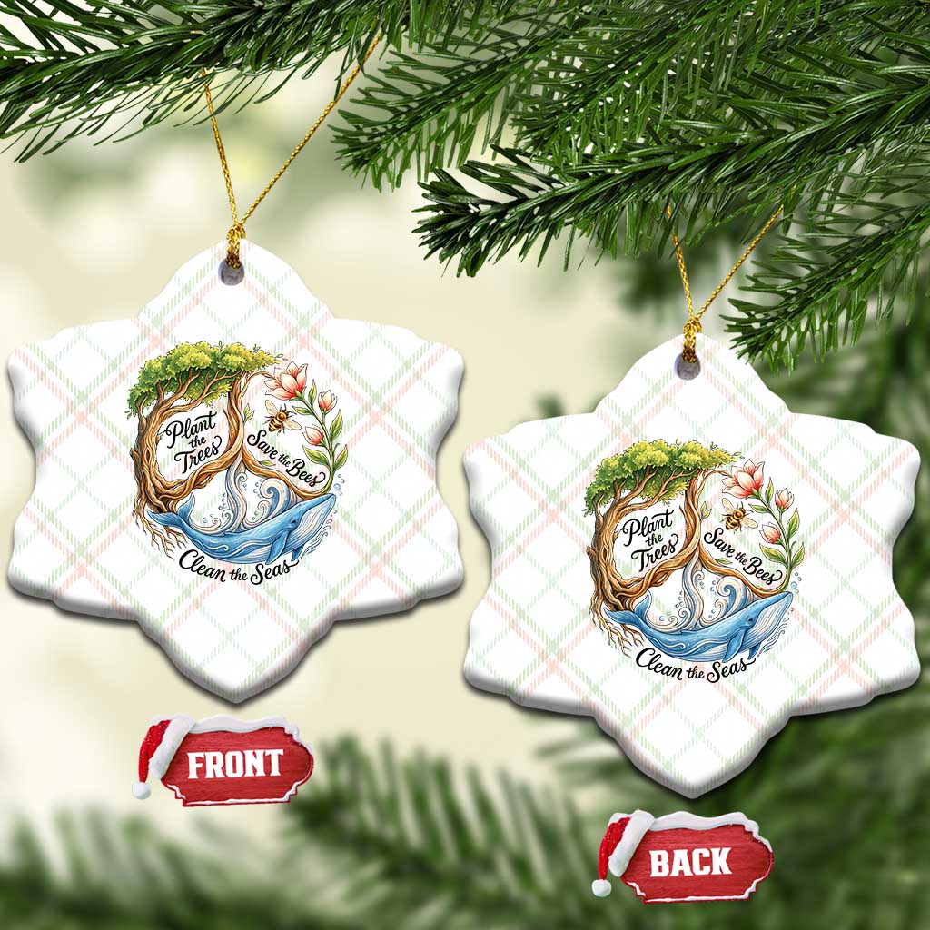 Plant The Trees Save The Bees Clean The Seas Ceramic Ornament Vintage Peace Sign Aesthetic Nature Lover Ocean Conservation TS02 Print Your Wear