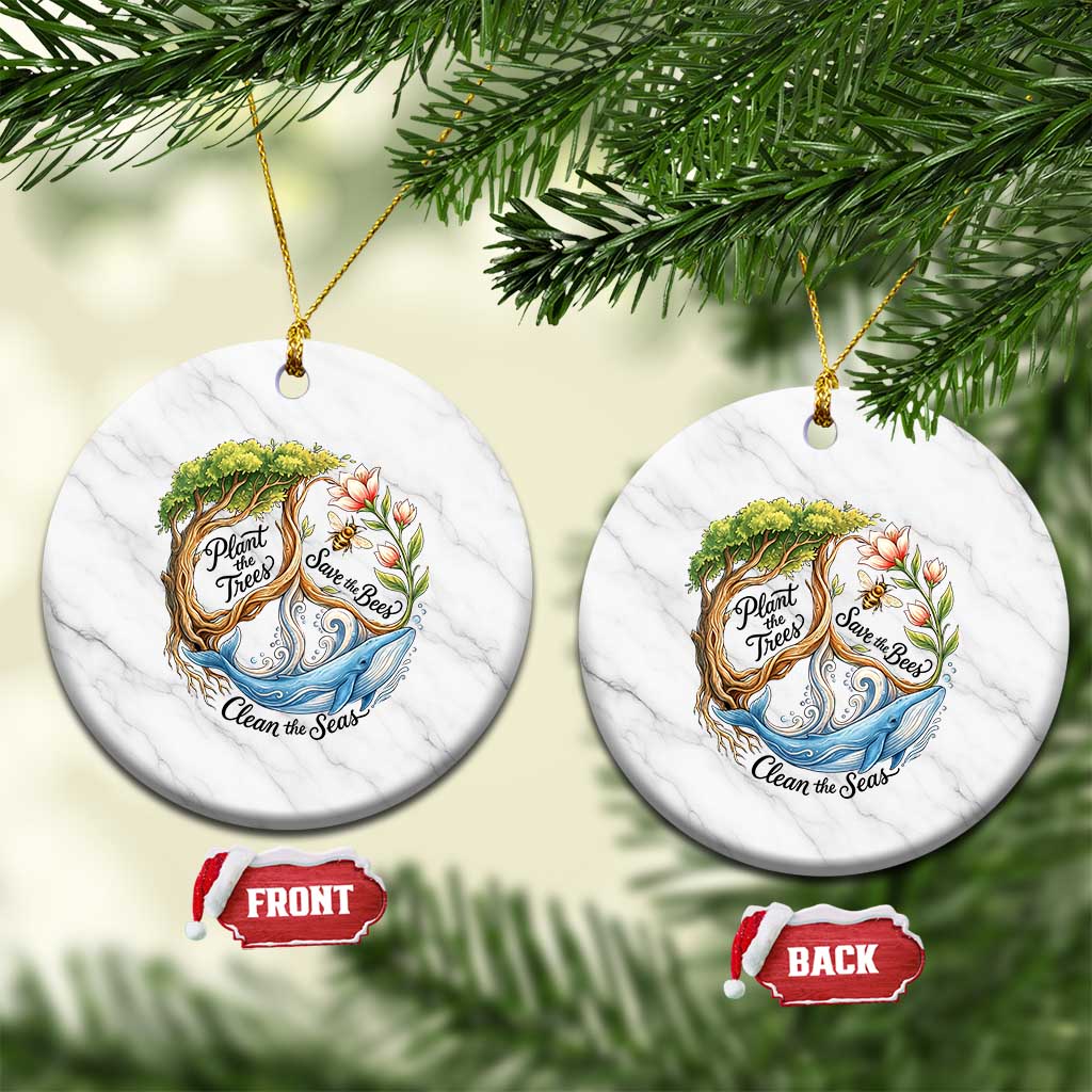 Plant The Trees Save The Bees Clean The Seas Ceramic Ornament Vintage Peace Sign Aesthetic Nature Lover Ocean Conservation TS02 1pc White Marble Print Your Wear