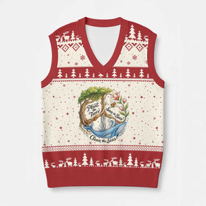 Plant The Trees Save The Bees Clean The Seas V-Neck Knit Sweater Vest Vintage Peace Sign Aesthetic Nature Lover Ocean Conservation TS02 Beige Red Print Your Wear
