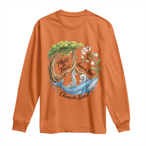 Plant The Trees Save The Bees Clean The Seas Long Sleeve Shirt Vintage Peace Sign Aesthetic Nature Lover Ocean Conservation TS02 Orange Print Your Wear