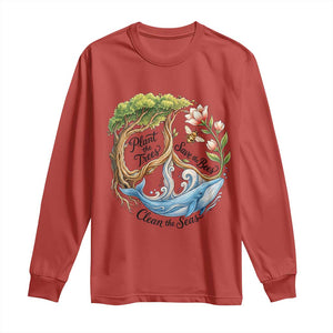 Plant The Trees Save The Bees Clean The Seas Long Sleeve Shirt Vintage Peace Sign Aesthetic Nature Lover Ocean Conservation TS02 Red Print Your Wear