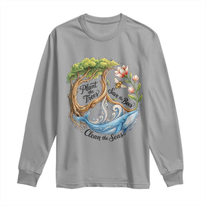 Plant The Trees Save The Bees Clean The Seas Long Sleeve Shirt Vintage Peace Sign Aesthetic Nature Lover Ocean Conservation TS02 Sport Gray Print Your Wear