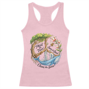 Plant The Trees Save The Bees Clean The Seas Racerback Tank Top Vintage Peace Sign Aesthetic Nature Lover Ocean Conservation TS02 Light Pink Print Your Wear