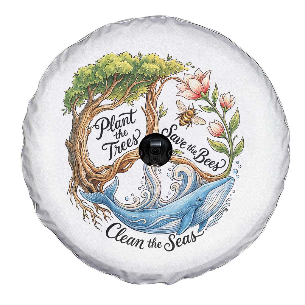 Plant The Trees Save The Bees Clean The Seas Spare Tire Cover Vintage Peace Sign Aesthetic Nature Lover Ocean Conservation TS02 Print Your Wear