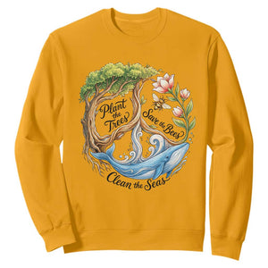 Plant The Trees Save The Bees Clean The Seas Sweatshirt Vintage Peace Sign Aesthetic Nature Lover Ocean Conservation TS02 Gold Print Your Wear