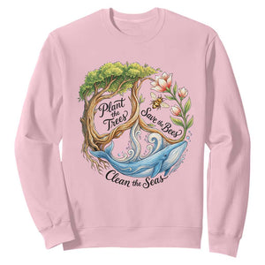 Plant The Trees Save The Bees Clean The Seas Sweatshirt Vintage Peace Sign Aesthetic Nature Lover Ocean Conservation TS02 Light Pink Print Your Wear