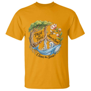 Plant The Trees Save The Bees Clean The Seas T Shirt Vintage Peace Sign Aesthetic Nature Lover Ocean Conservation TS02 Gold Print Your Wear