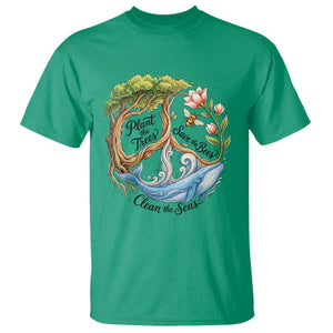 Plant The Trees Save The Bees Clean The Seas T Shirt Vintage Peace Sign Aesthetic Nature Lover Ocean Conservation TS02 Irish Green Print Your Wear