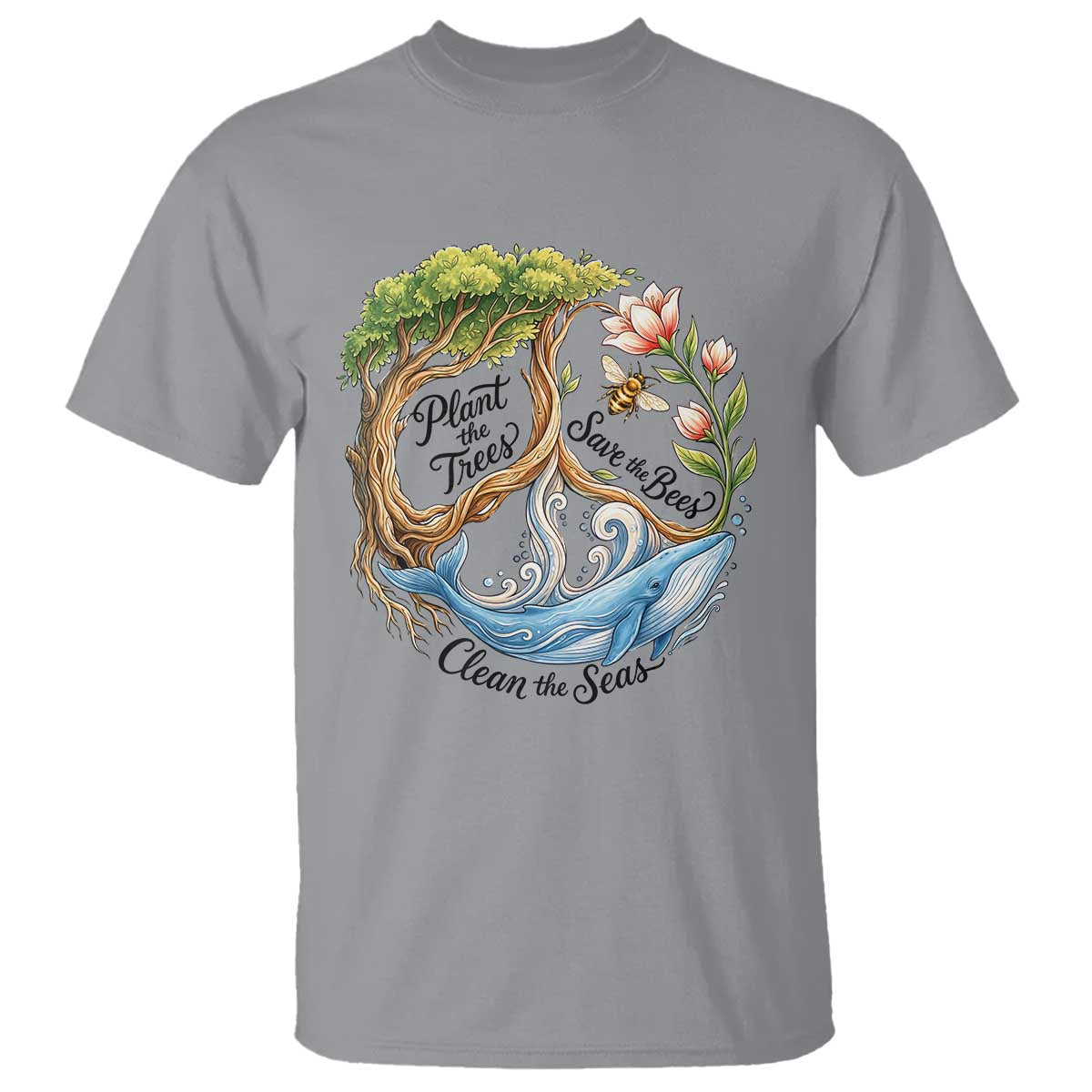 Plant The Trees Save The Bees Clean The Seas T Shirt Vintage Peace Sign Aesthetic Nature Lover Ocean Conservation TS02 Sport Gray Print Your Wear