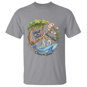 Plant The Trees Save The Bees Clean The Seas T Shirt Vintage Peace Sign Aesthetic Nature Lover Ocean Conservation TS02 Sport Gray Print Your Wear