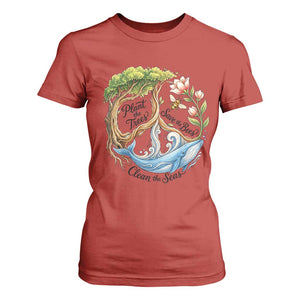 Plant The Trees Save The Bees Clean The Seas T Shirt For Women Vintage Peace Sign Aesthetic Nature Lover Ocean Conservation TS02 Red Print Your Wear