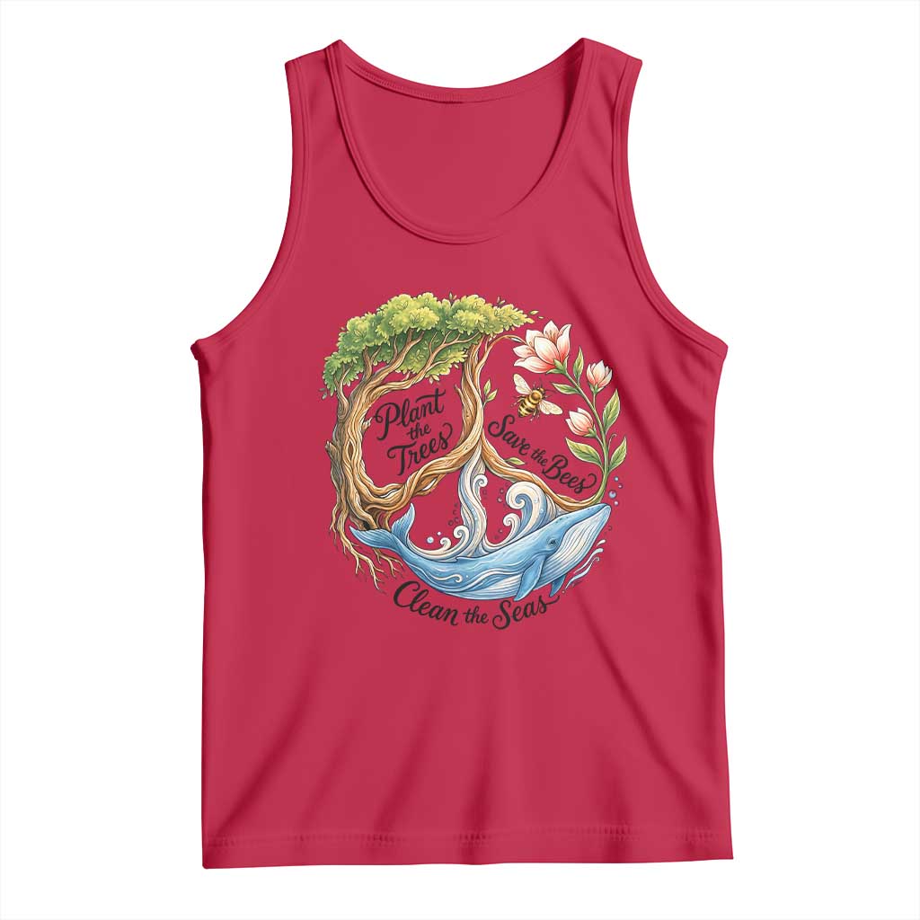 Plant The Trees Save The Bees Clean The Seas Tank Top Vintage Peace Sign Aesthetic Nature Lover Ocean Conservation TS02 Red Print Your Wear