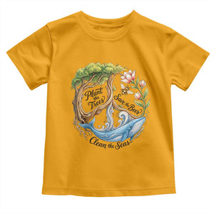 Plant The Trees Save The Bees Clean The Seas Toddler T Shirt Vintage Peace Sign Aesthetic Nature Lover Ocean Conservation TS02 Gold Print Your Wear