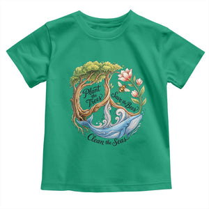 Plant The Trees Save The Bees Clean The Seas Toddler T Shirt Vintage Peace Sign Aesthetic Nature Lover Ocean Conservation TS02 Irish Green Print Your Wear