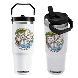 Plant The Trees Save The Bees Clean The Seas Flip Straw Tumbler Vintage Peace Sign Aesthetic Nature Lover Ocean Conservation TS02 One Size: 30 oz White Print Your Wear