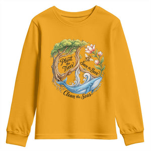 Plant The Trees Save The Bees Clean The Seas Youth Sweatshirt Vintage Peace Sign Aesthetic Nature Lover Ocean Conservation TS02 Gold Print Your Wear