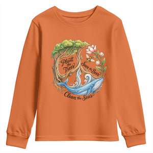 Plant The Trees Save The Bees Clean The Seas Youth Sweatshirt Vintage Peace Sign Aesthetic Nature Lover Ocean Conservation TS02 Orange Print Your Wear